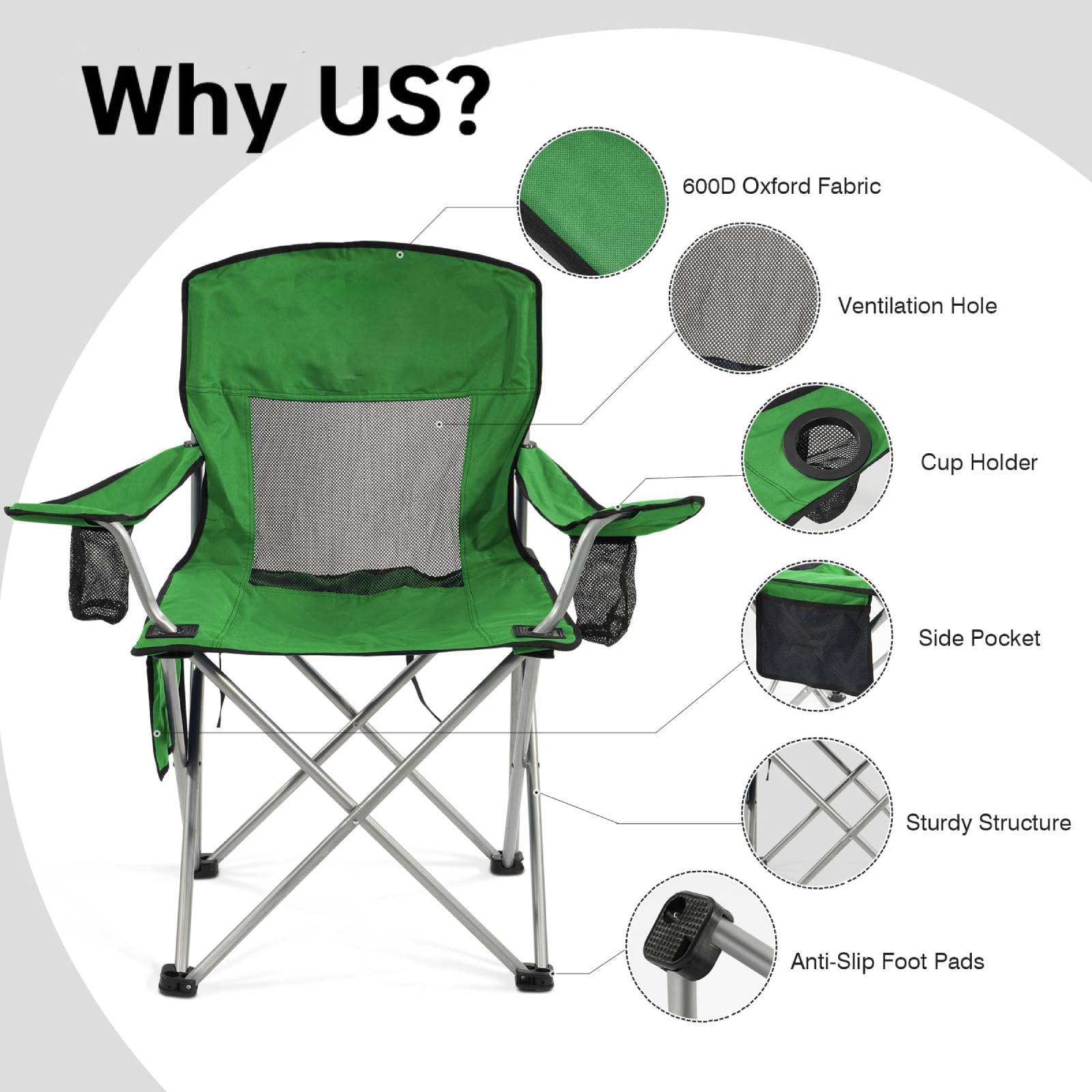 Simple Deluxe foldable chair with carrying bag for easy transport.