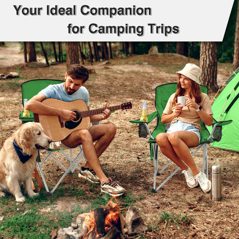 Simple Deluxe green chair shows 300-lb capacity in rugged outdoor use.
