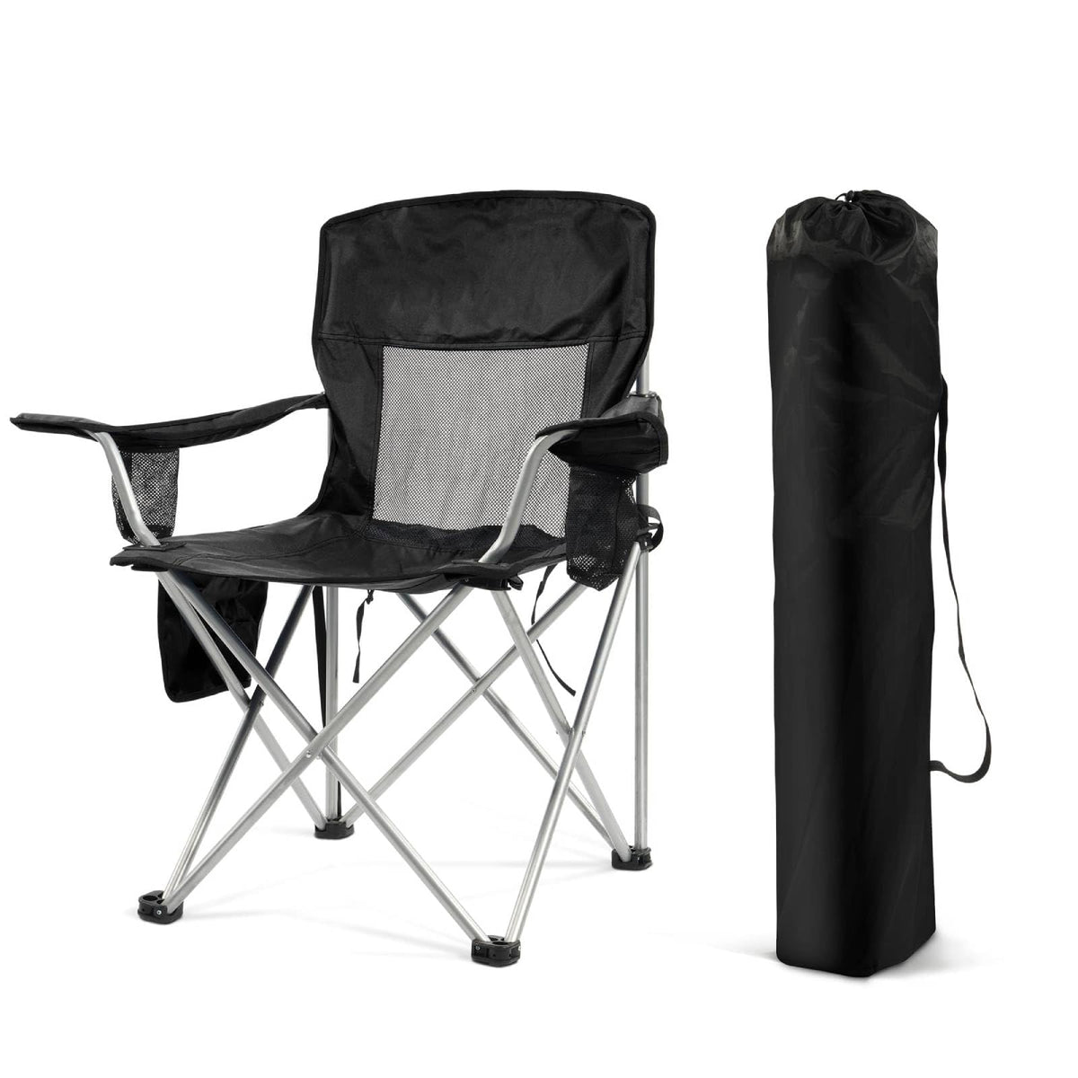 Simple Deluxe outdoor folding chair with cup holder for convenient beverages on the go.