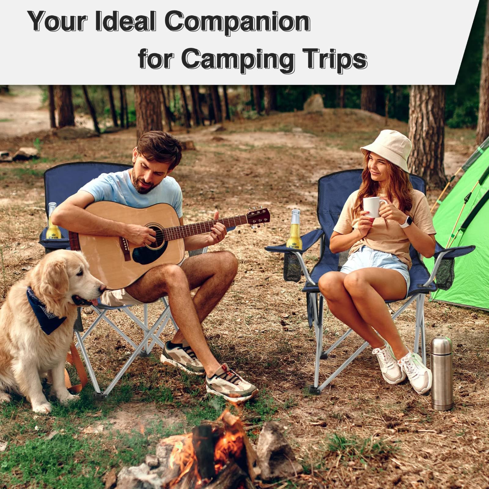 Simple Deluxe navy-blue folding chair ready for outdoor adventures and seating comfort.