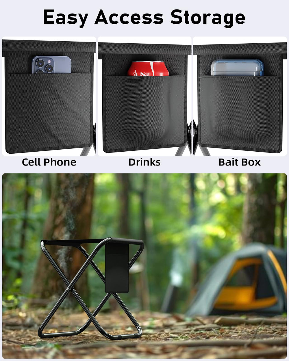 Simple Deluxe camping stool rated for 300 lbs of weight capacity.