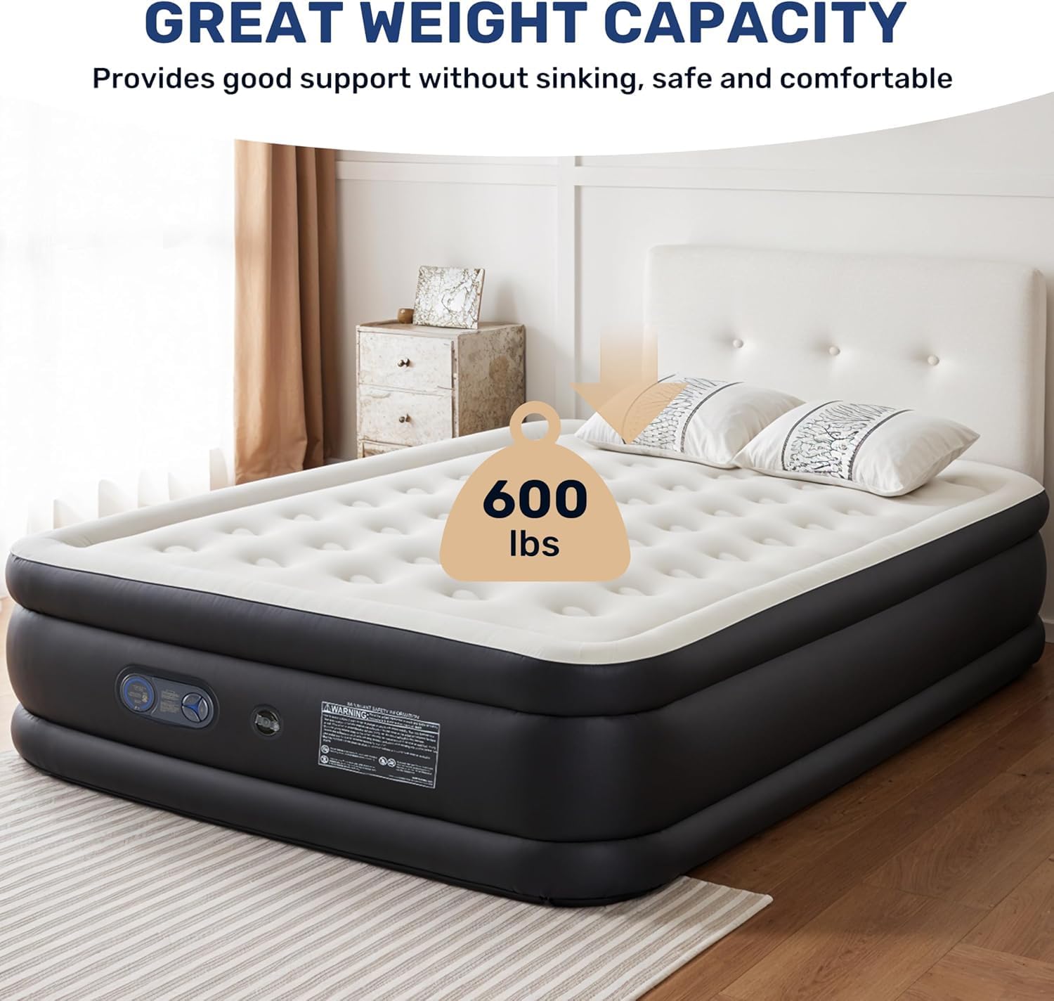 Simple Deluxe queen stands 16 inches high for stable support.