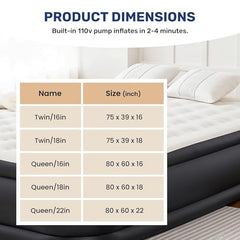 Simple Deluxe twin air mattress showing 16-inch bed height for comfortable sleep