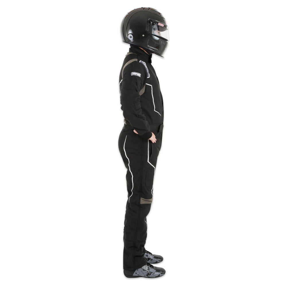 SIMPSON Helix Standard Suit side view highlights ergonomic fit for movement.