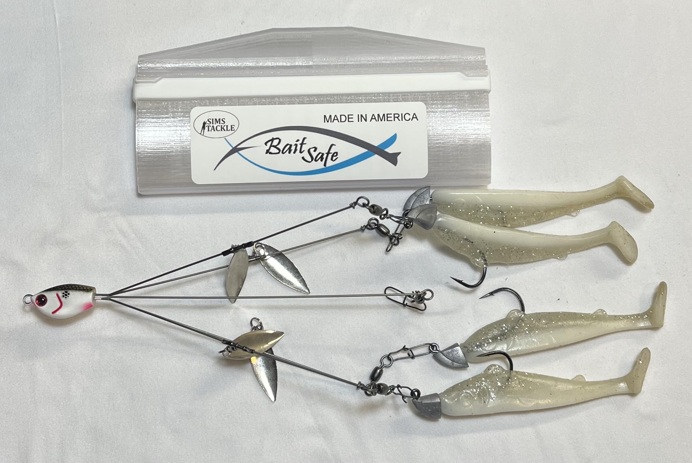 SIMS TACKLE BaitSafe organized lure storage helps quick access during trips.