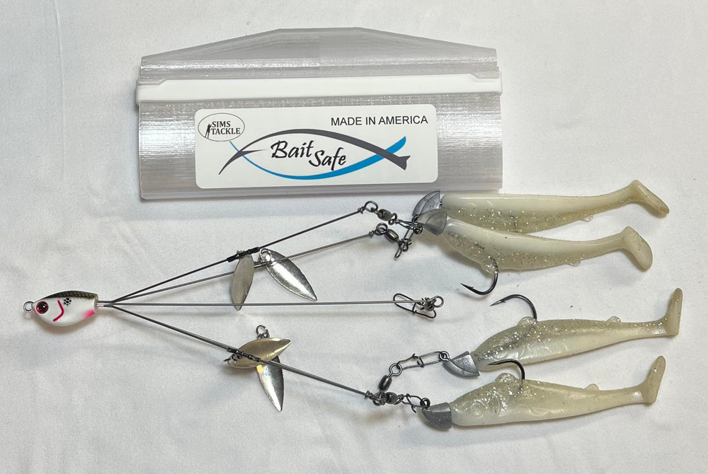 SIMS TACKLE BaitSafe organized lure storage helps quick access during trips.