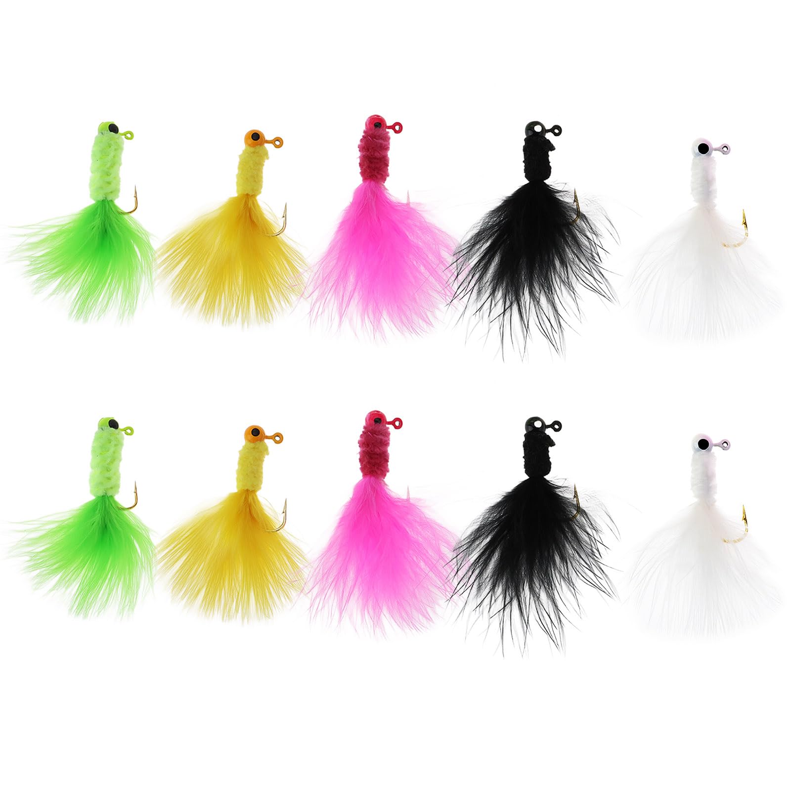 Green 1/8oz jig head with feather hair