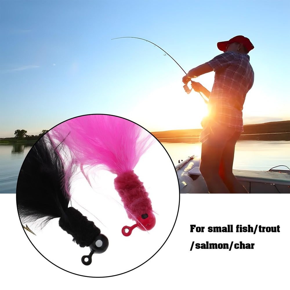 White 1/8oz jig head with feather hair