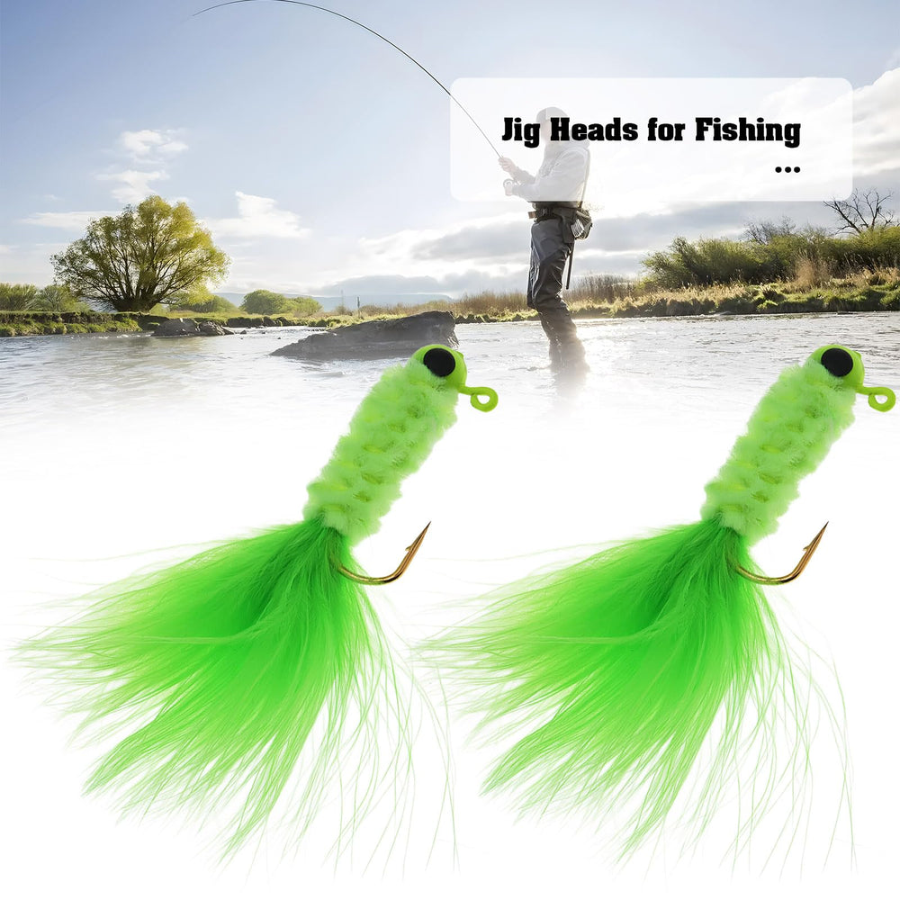 Yellow 1/8oz jig head with feather hair