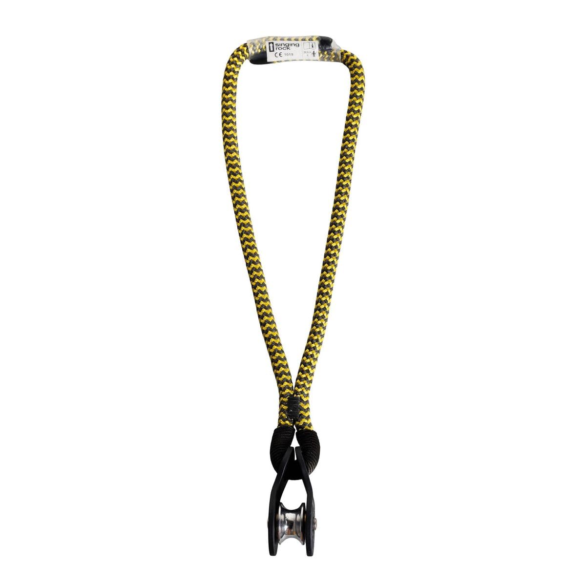 Singing Rock Bark Pulley Saver demonstrates smooth movement with the pulley sling in the canopy.