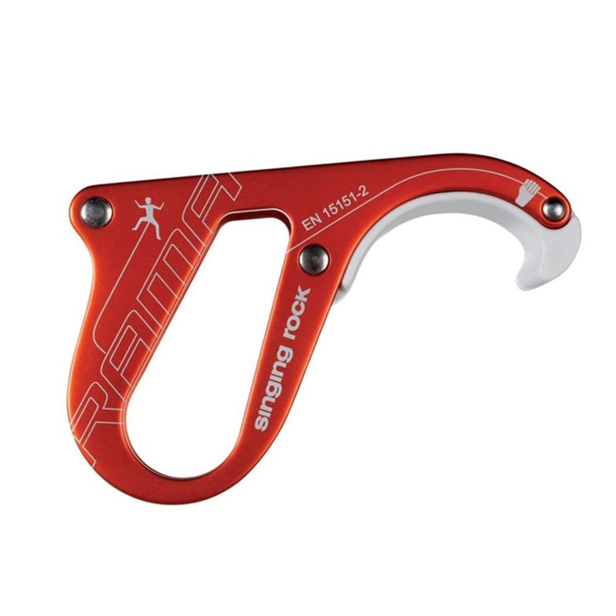 Singing Rock Rama orange front view shows a compact belay device for single-pitch routes.