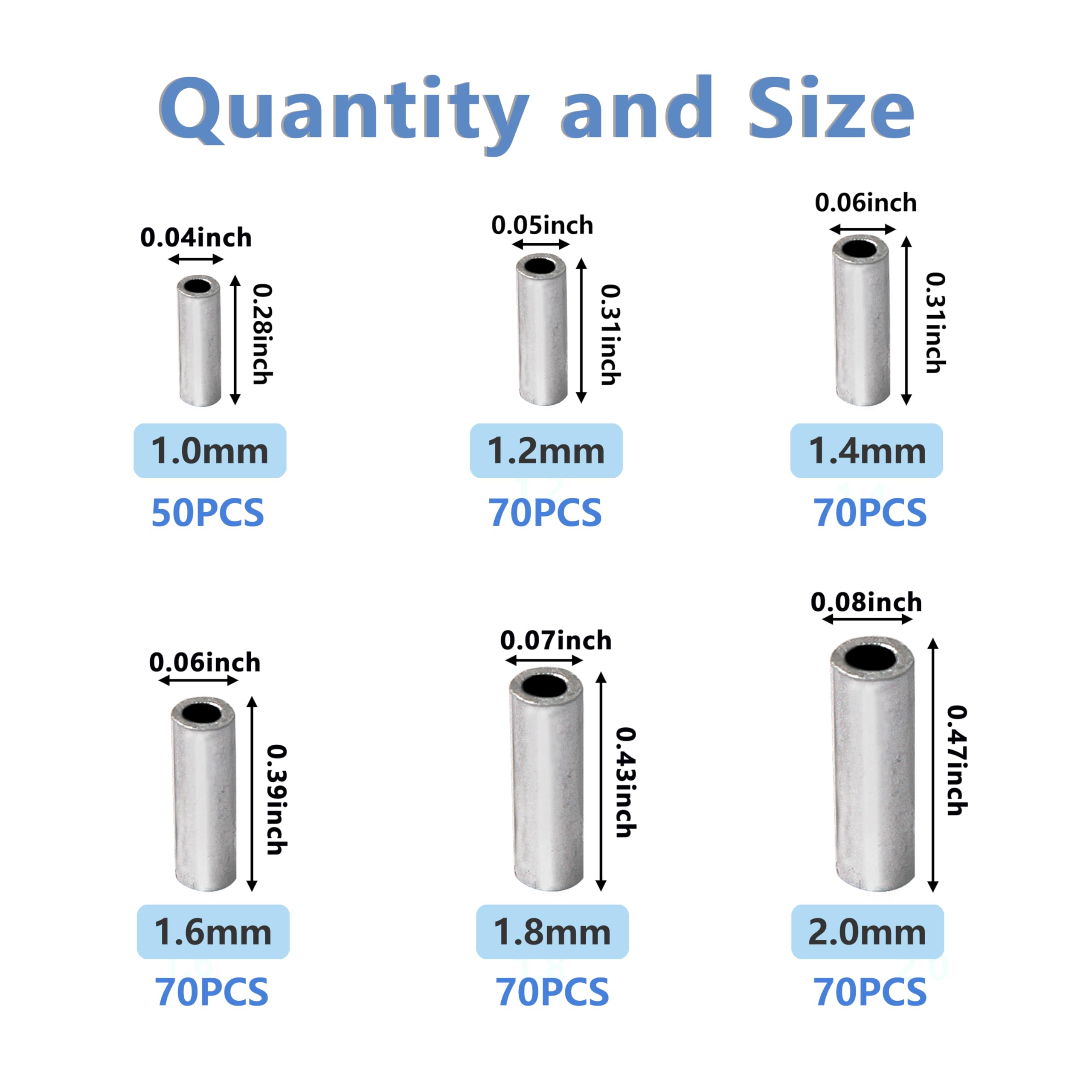Aluminum single-barrel crimp sleeve 1.2mm - 70pcs