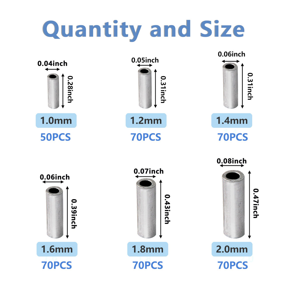 Aluminum single-barrel crimp sleeve 1.2mm - 70pcs