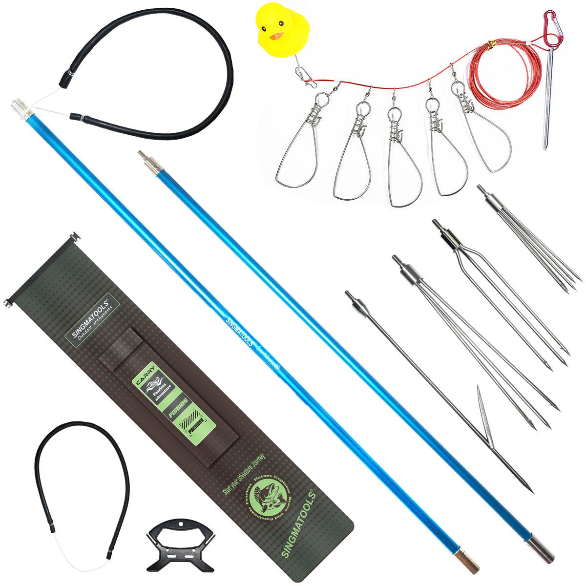 SINGMATOOLS 6-4ft fiberglass pole spear shows durable construction for precise underwater hunting