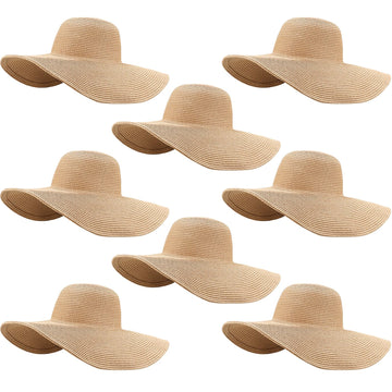 Sintuff 8-pack women's sun straw hat set in khaki with wide brim