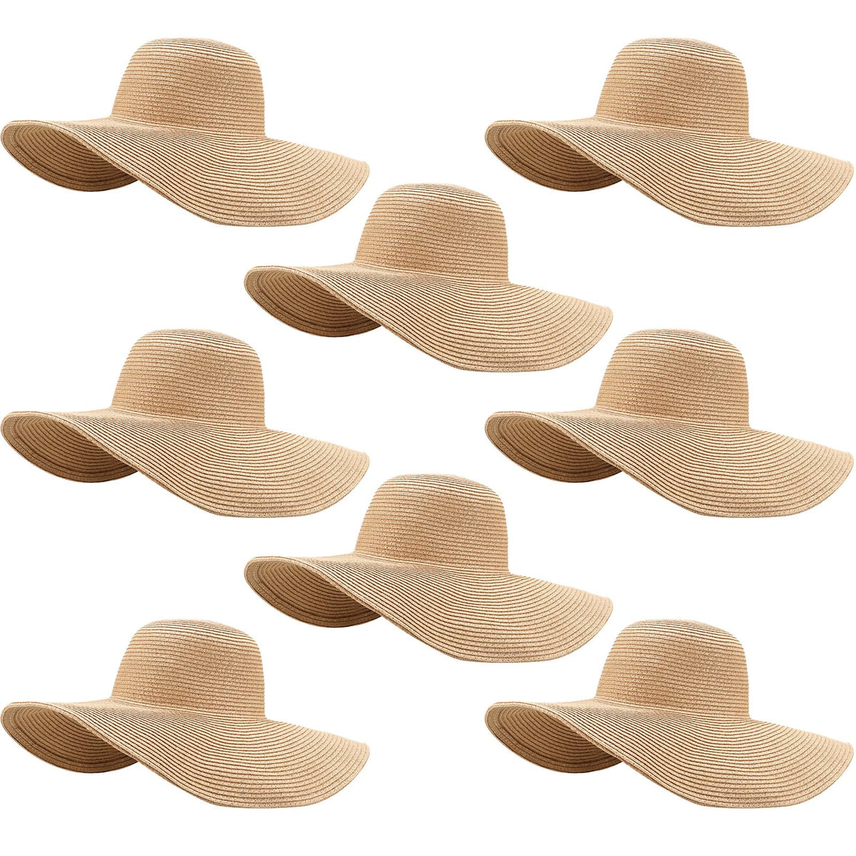 Sintuff 8-pack women's sun straw hat set in khaki with wide brim