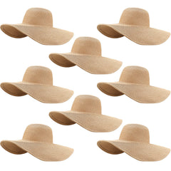 Sintuff 8-pack women's sun straw hat set in khaki with wide brim