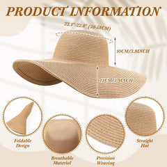 Eight-pack travel-ready straw hats for outdoor activities