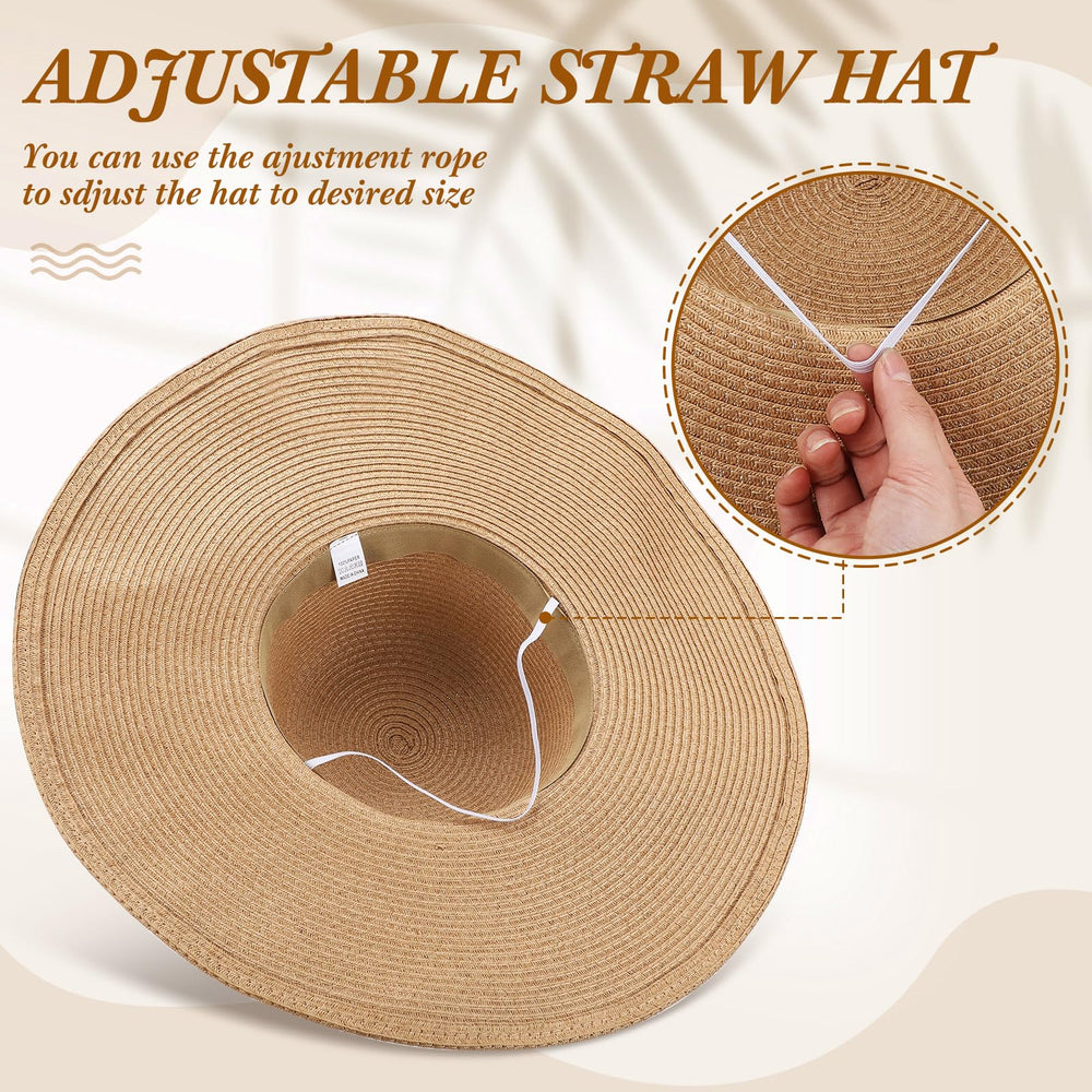 Woven straw beach hat with wide brim for sun protection