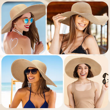 Lifestyle image of women wearing straw hats on the beach