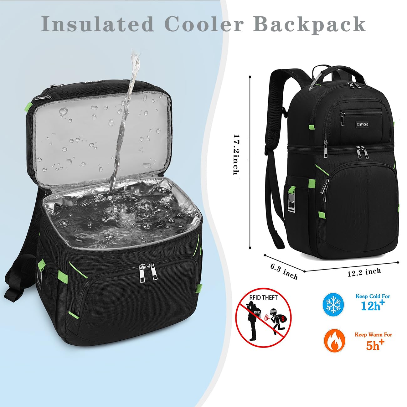 SINVICKO Cooler Backpack comfortable shoulder straps and airflow back system for all-day wear