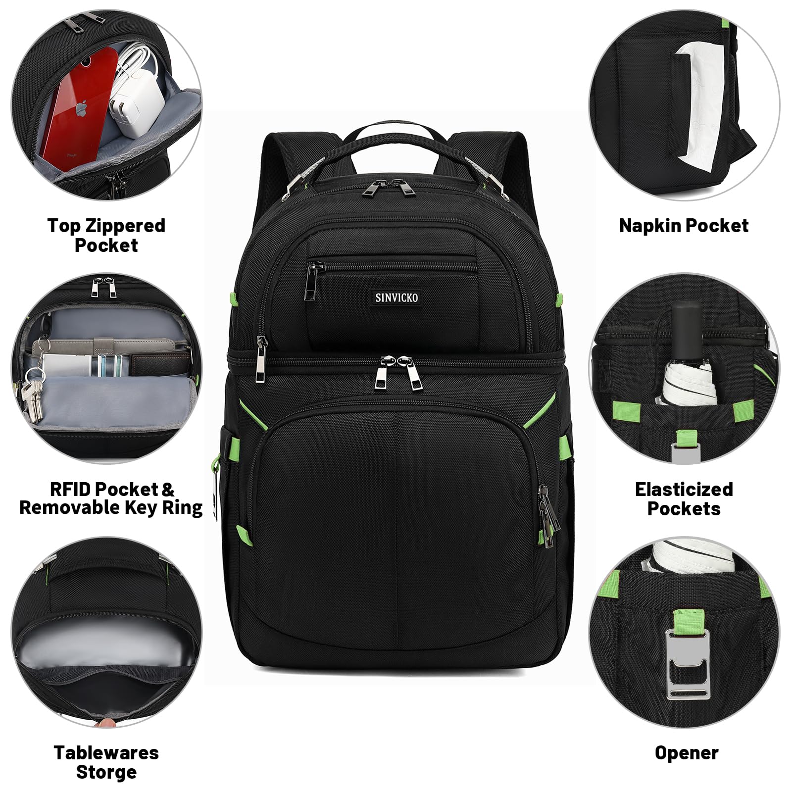 SINVICKO Cooler Backpack insulated foam lining preserves freshness for hours on picnics and commutes