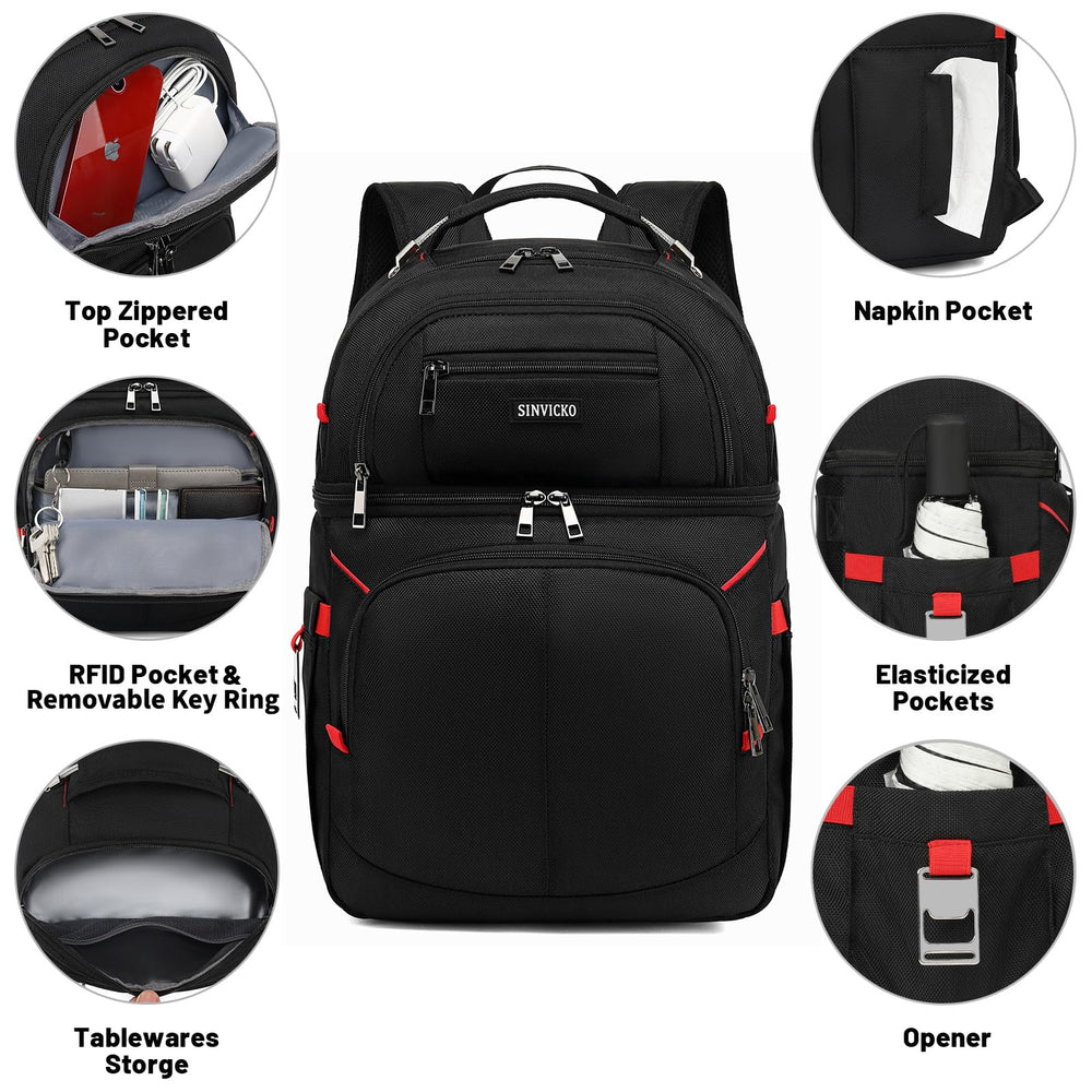 SINVICKO Insulated Backpack open compartment reveals dry items and easy access.