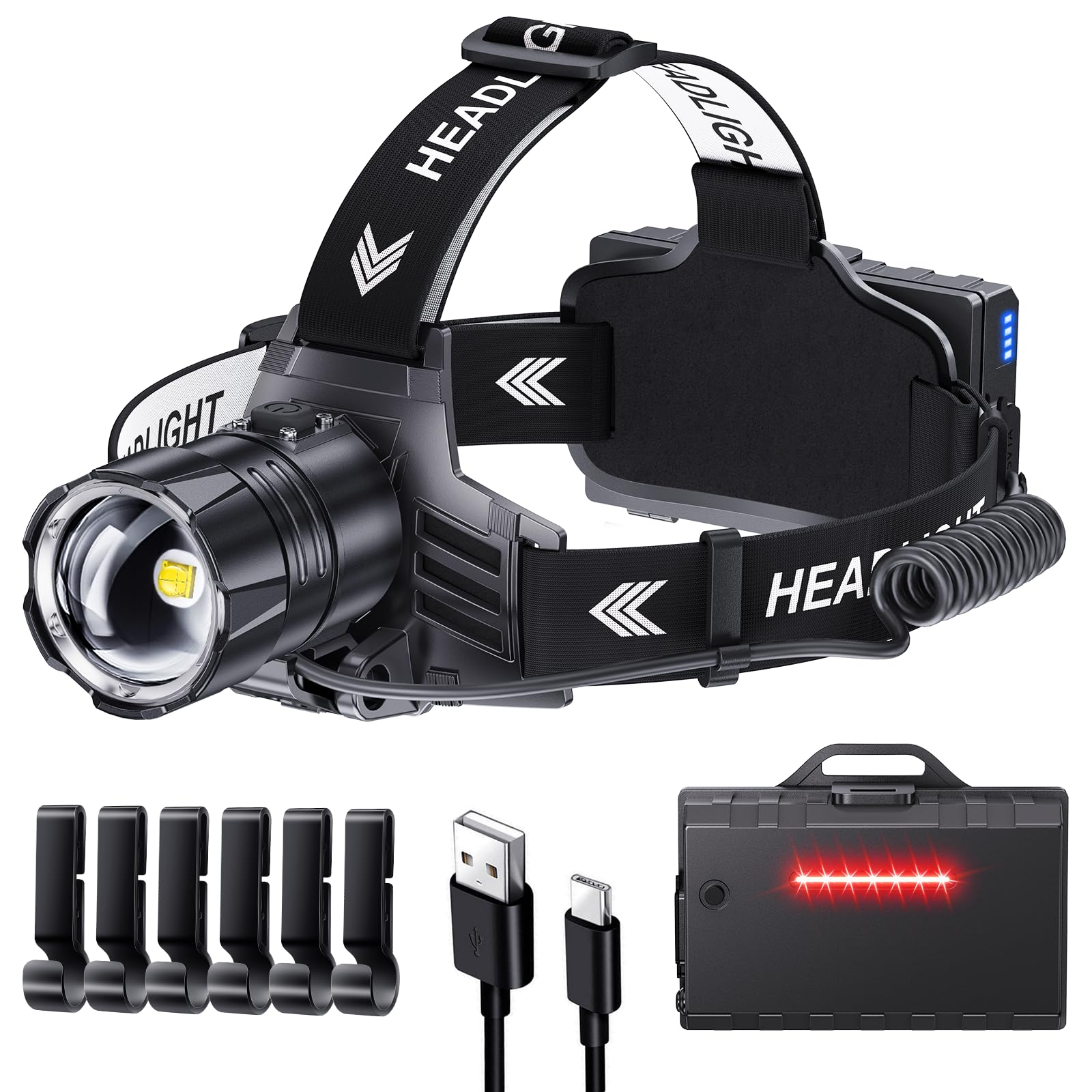 Sinvimes 4000 headlamp front view showing bright beam for outdoor adventures