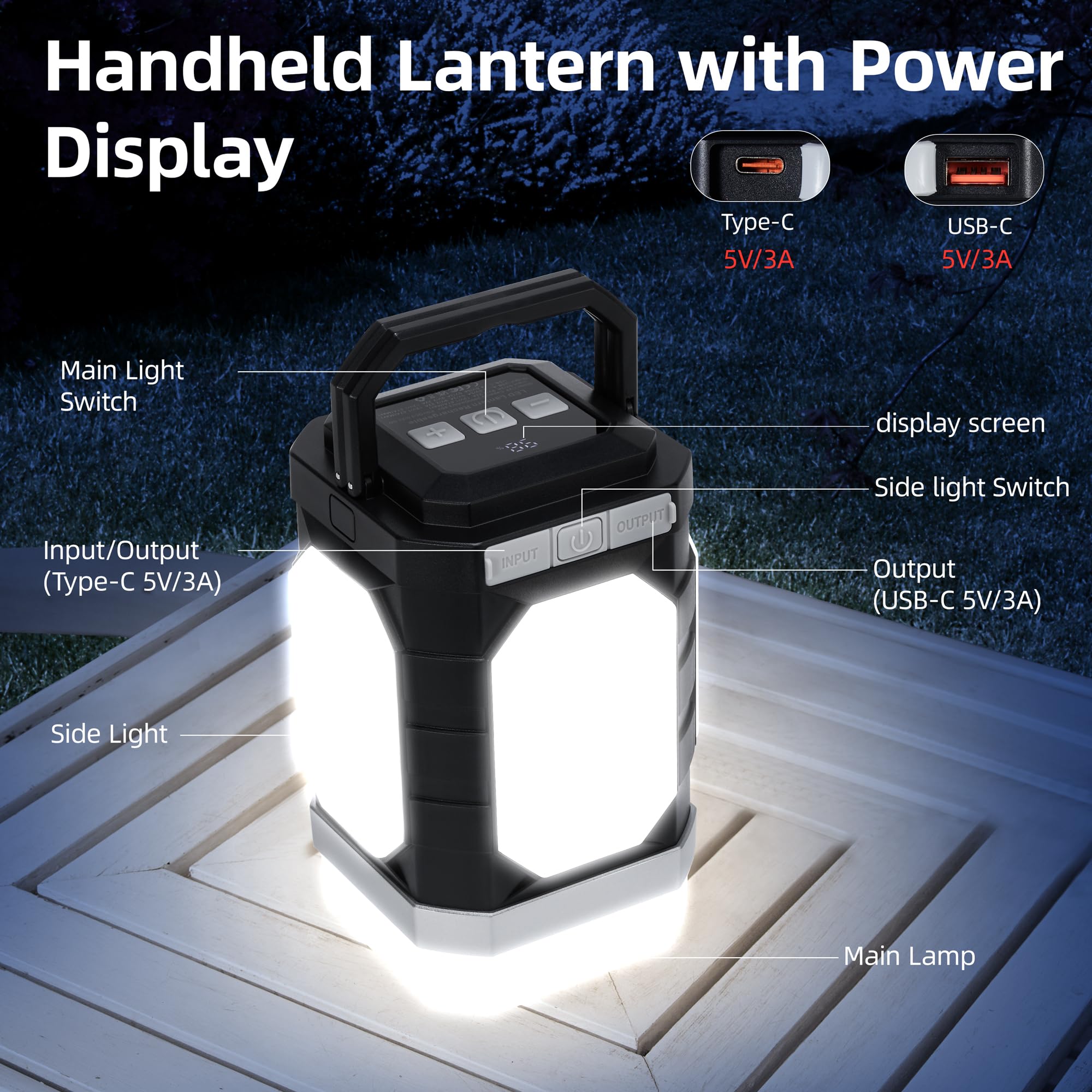Sinvitron lantern with three color modes and dimming for any setting