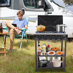 Sippyssy 2-tier rack setup illustrating prep area for camp meals
