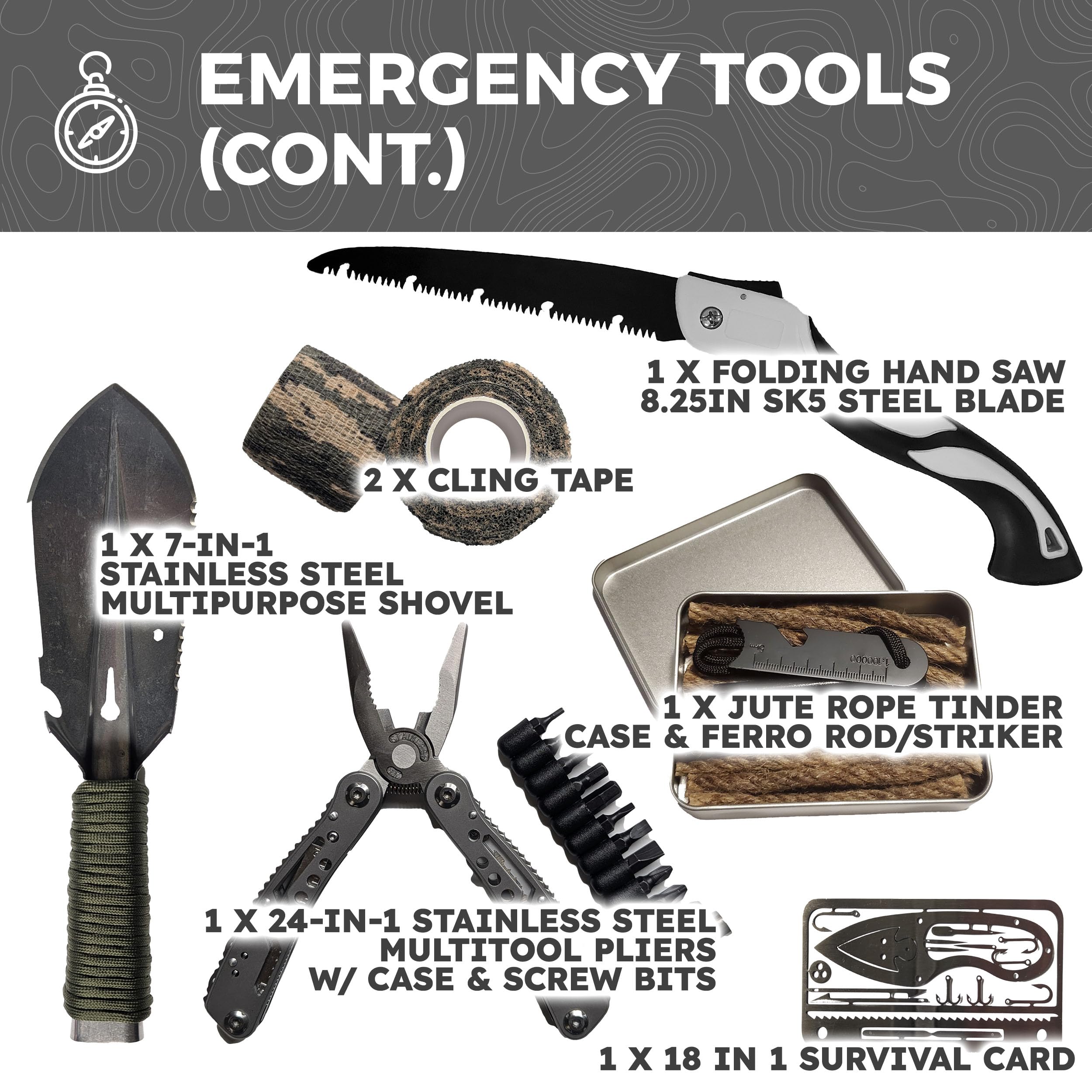 Sirius Survival ergonomic backpack straps support comfortable carry during extended use.