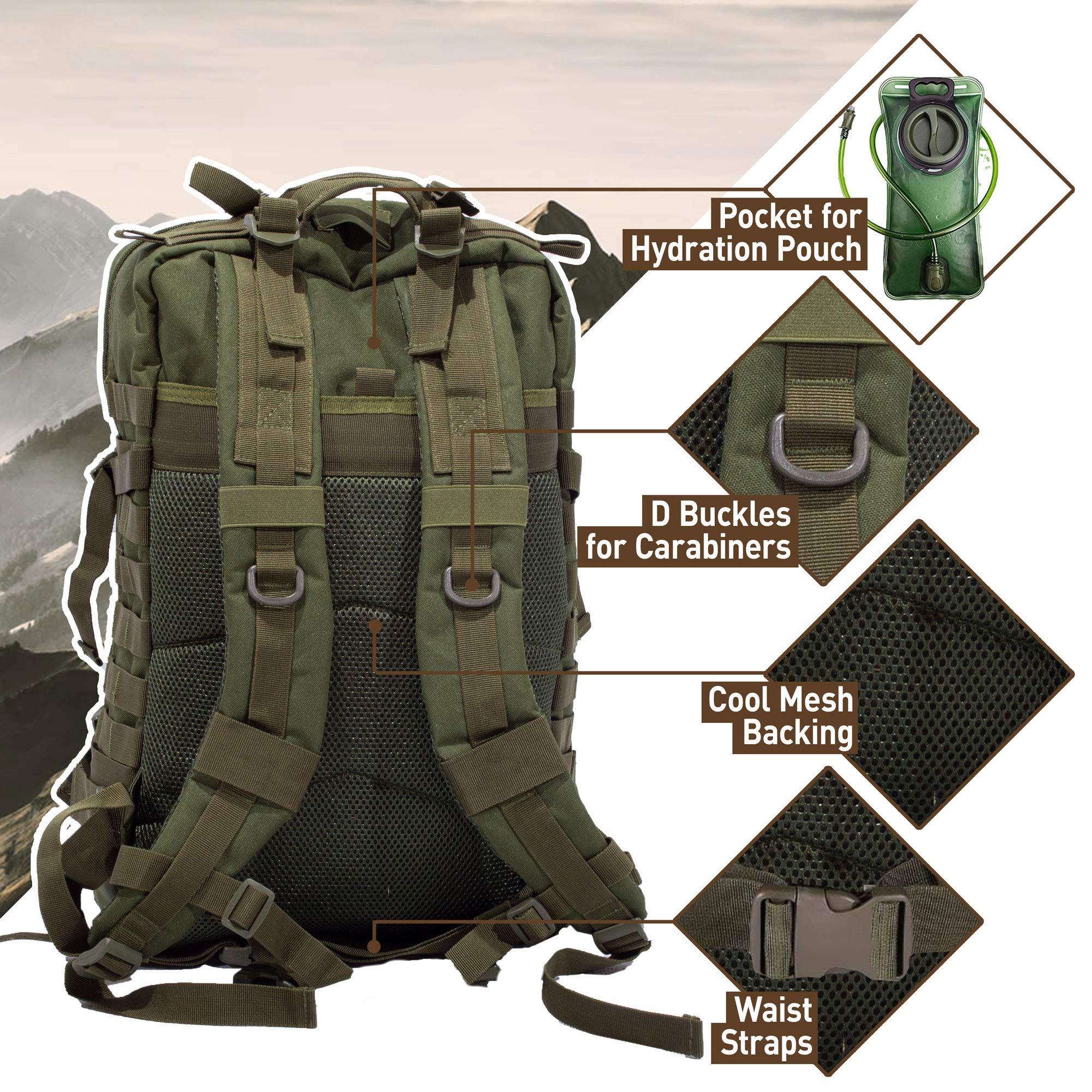 Sirius Survival Bug Out Bag adjustable straps demonstrate comfortable ergonomic fit for heavy loads.