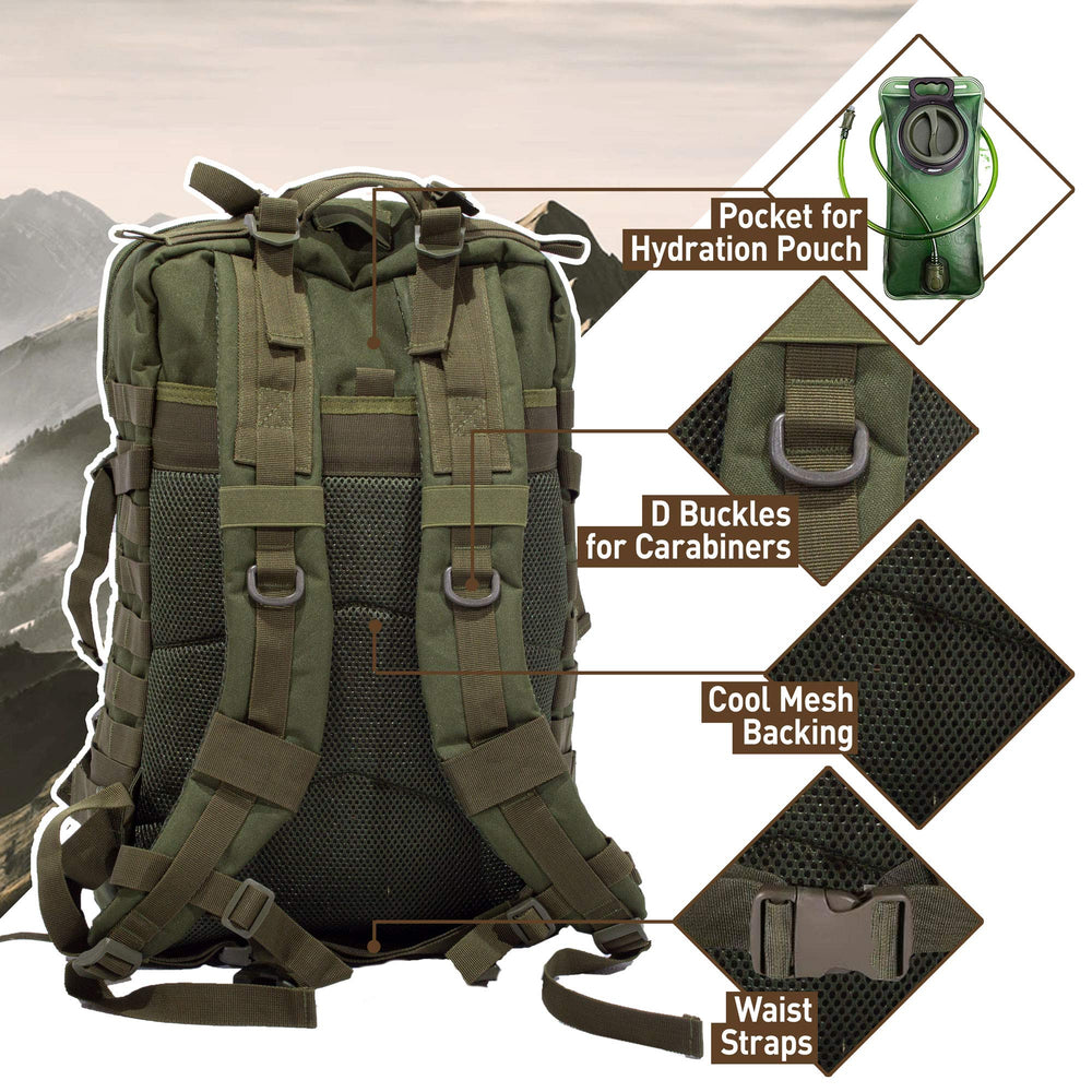 Sirius Survival Bug Out Bag adjustable straps demonstrate comfortable ergonomic fit for heavy loads.