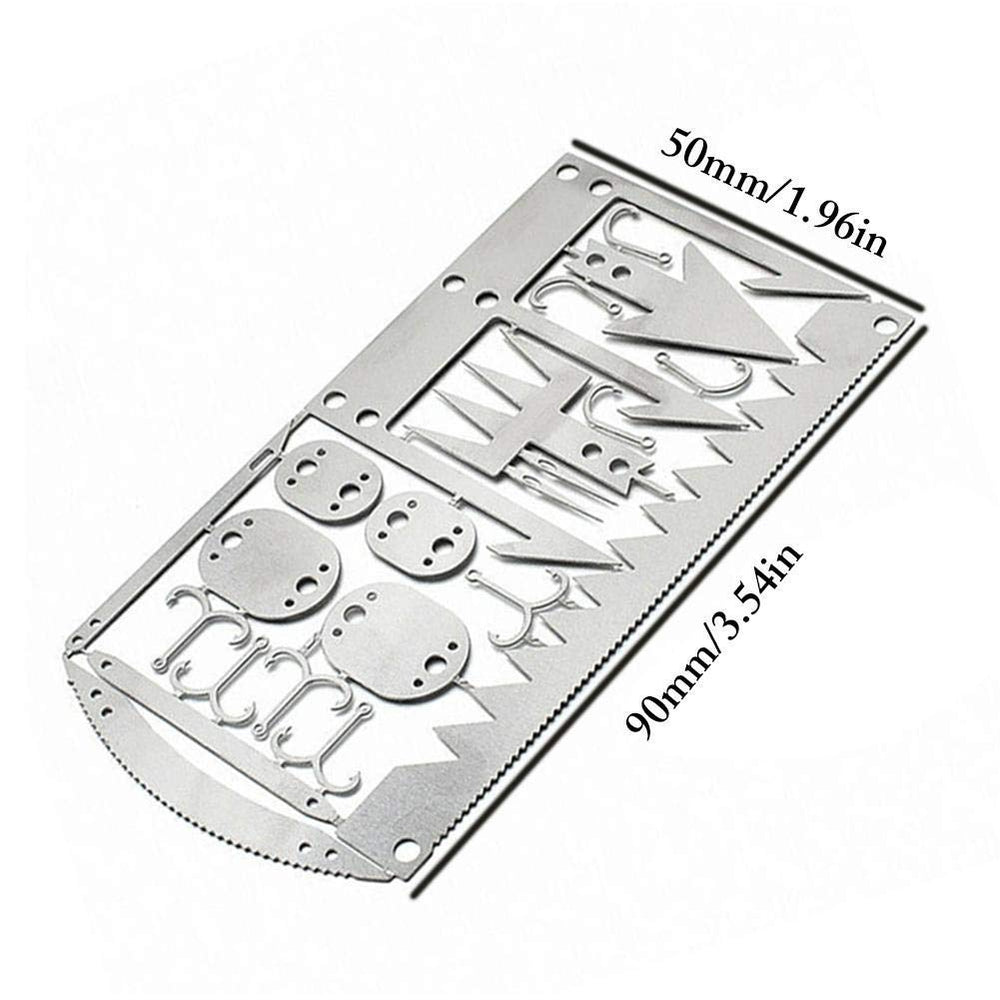 Sirius Survival credit-card multitool opened showing all 22 tools