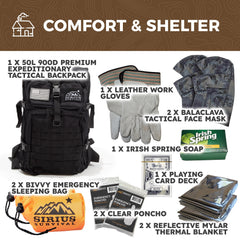 Sirius Survival 7200-calorie food rations for two, emergency sustenance.