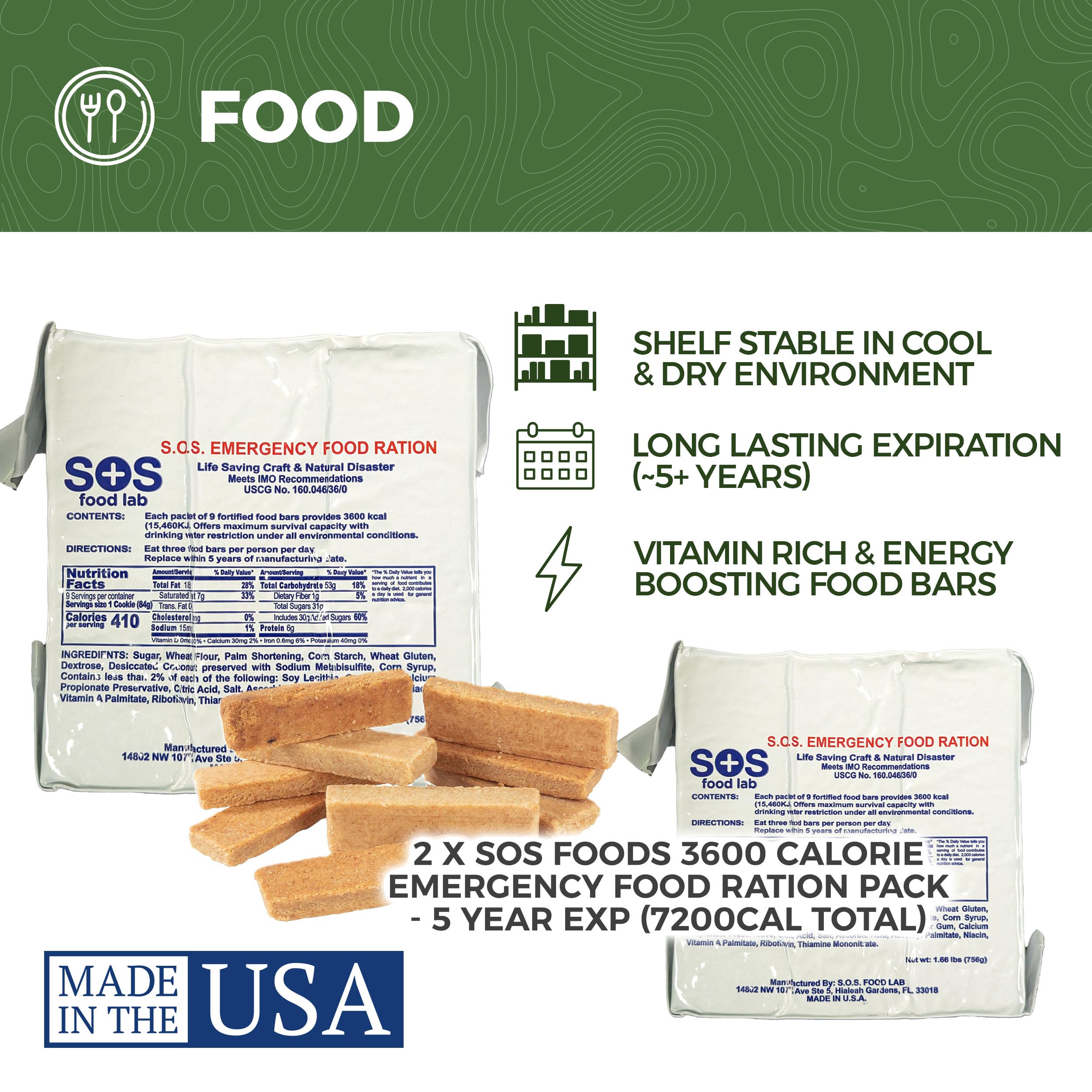 Sirius Survival packaged food rations totaling 7200 calories for two