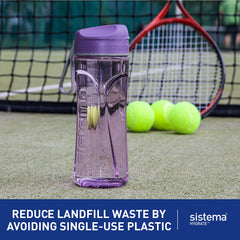 Sistema Swift bottle with leakproof cap keeps drinks secure during sports.