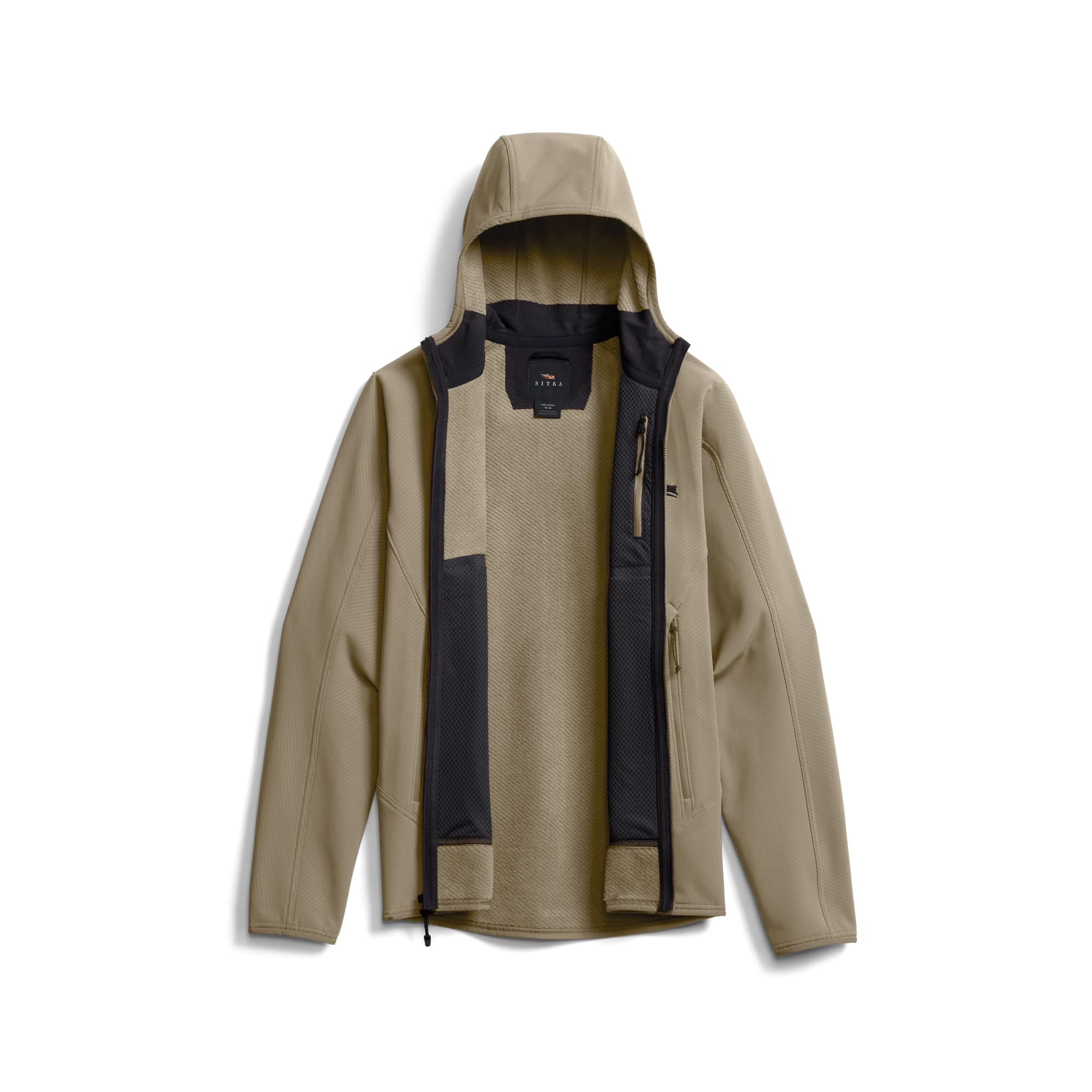 SITKA Alpha Fleece Hooded Jacket DWR coating sheds light moisture in changing conditions