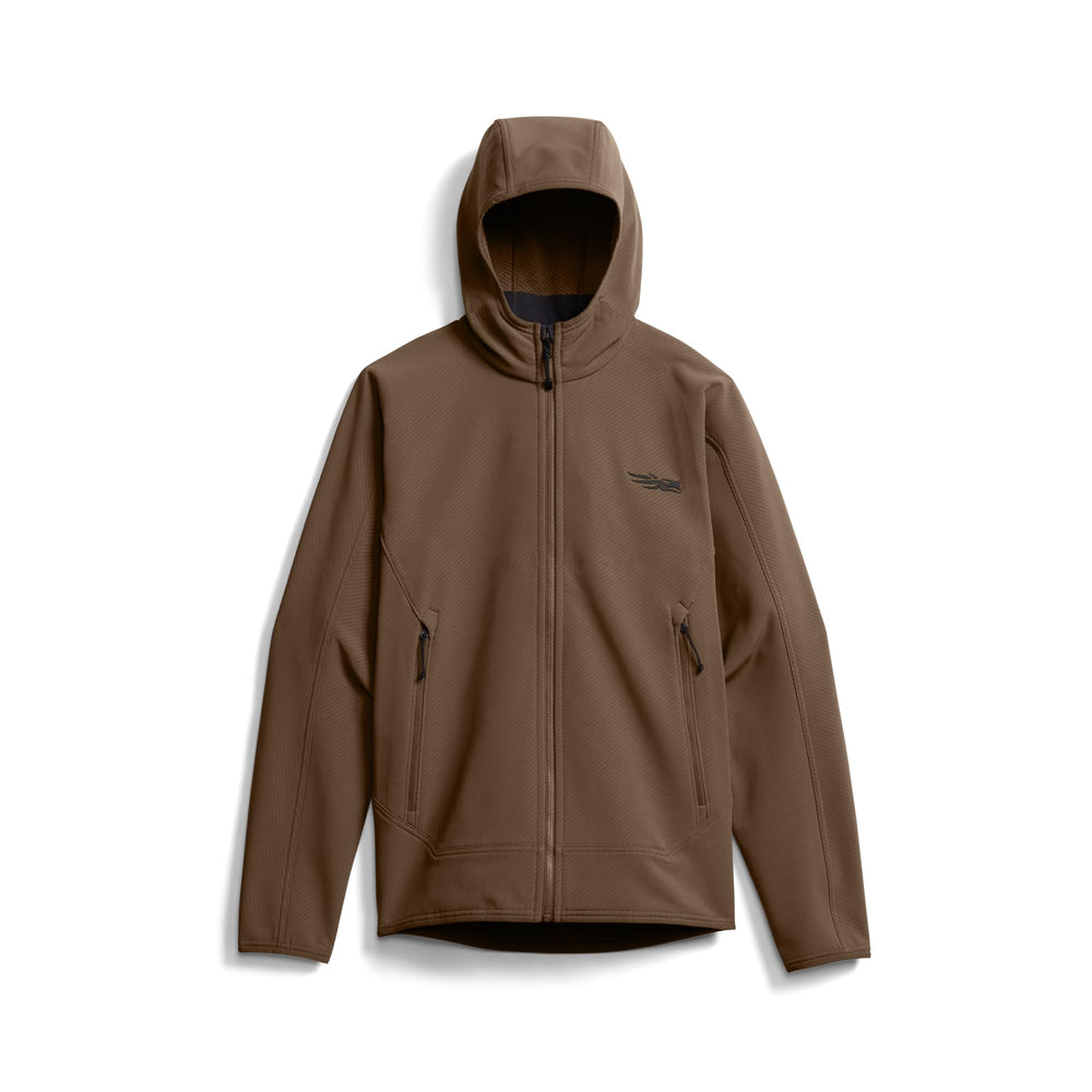 SITKA Alpha Fleece Hooded Jacket with DWR finish sheds light rain for hikes