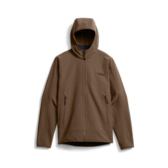 SITKA Alpha Fleece Hooded Jacket with DWR sheds moisture on wet mornings.