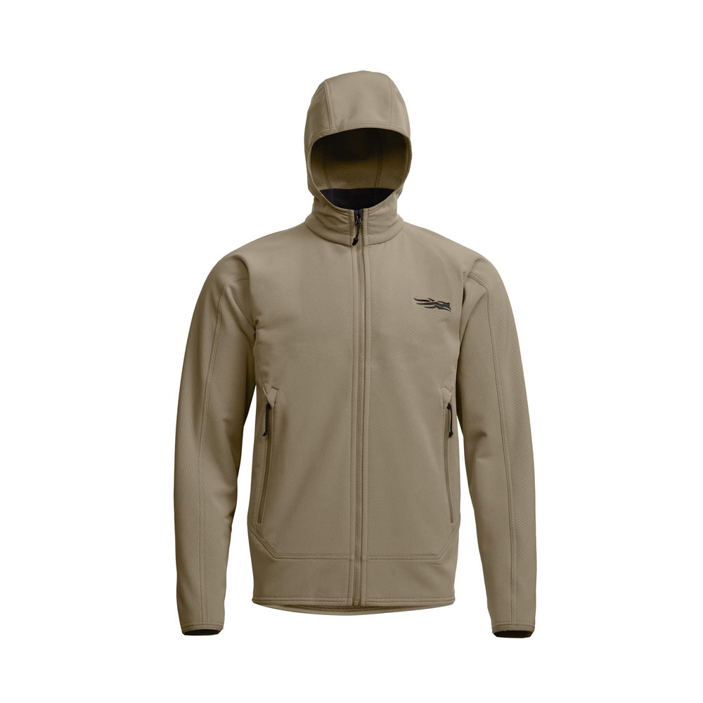 SITKA Alpha Fleece Hooded Jacket front view with rugged durability and versatile mid-layer warmth.