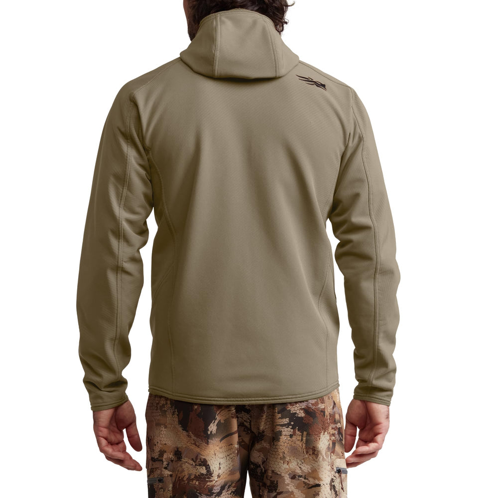 SITKA Alpha Fleece Hooded Jacket hood closeup showing low-profile warmth