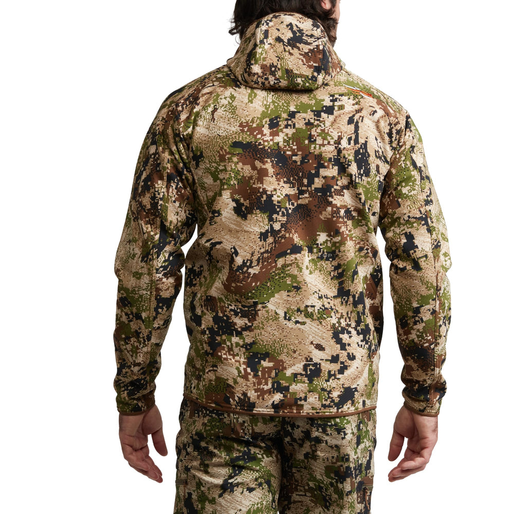 SITKA Alpha Fleece Hooded Jacket's mesh-backed pockets promote ventilation during climbs.