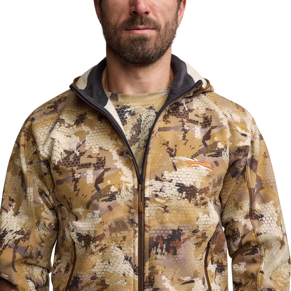 SITKA Alpha Fleece Hooded Jacket in Optifade Waterfowl suits hunting and hiking.
