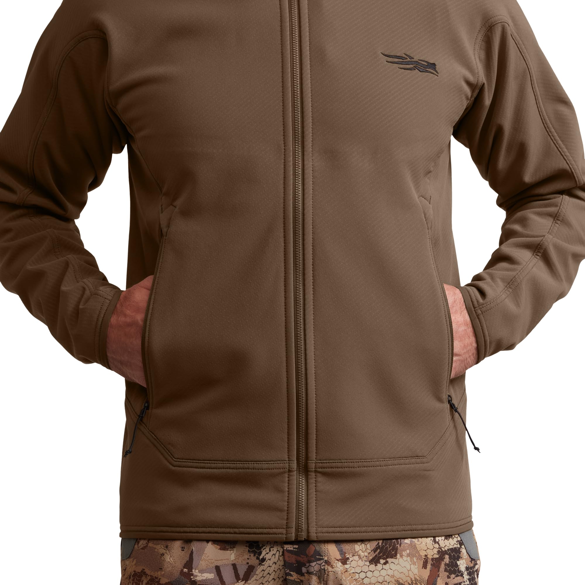 SITKA Alpha Fleece Hooded Jacket pack-friendly design minimizes bulk under packs