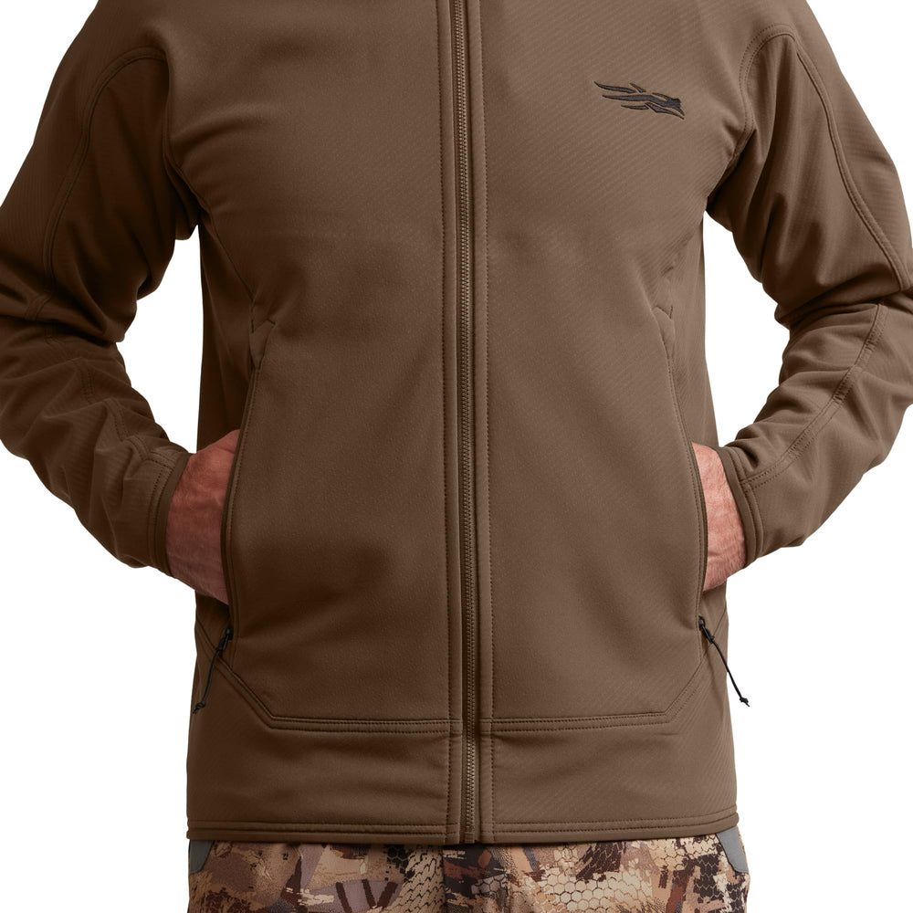 SITKA Alpha Fleece Hooded Jacket pack-friendly design minimizes bulk under packs