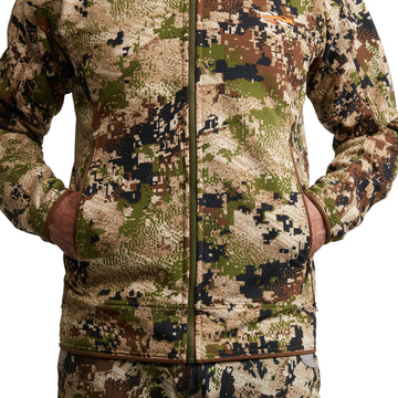 SITKA Alpha Fleece Hooded Jacket packable-in-pack conveys compact versatility on outdoor trips