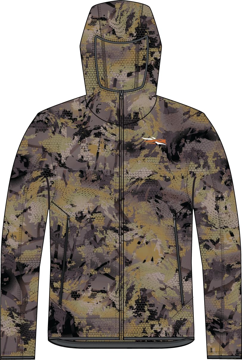 SITKA Alpha Fleece Hooded Jacket pocket detail shows zippered pockets and breathable mesh panels for airflow.