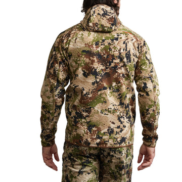 SITKA Alpha Fleece Hooded Jacket seamless shoulder reduces chafing under a pack