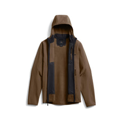 SITKA Alpha Fleece Hooded Jacket features seamless shoulders for pack comfort.